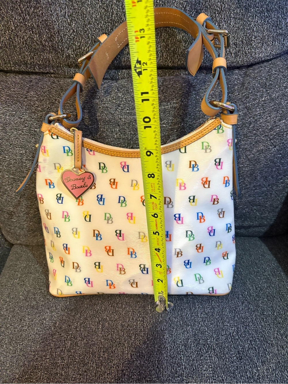 Dooney & Bourke White Multicolor DB Logo Shoulder Bag with Tan Trim - Picture 14 of 16